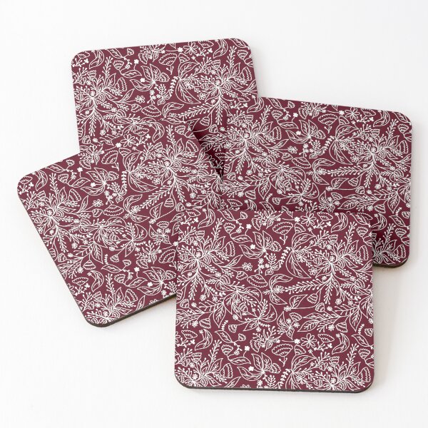 Item preview, Maroon Red and White Hand Drawn Floral Pattern designed and sold by kayleeoconnor.