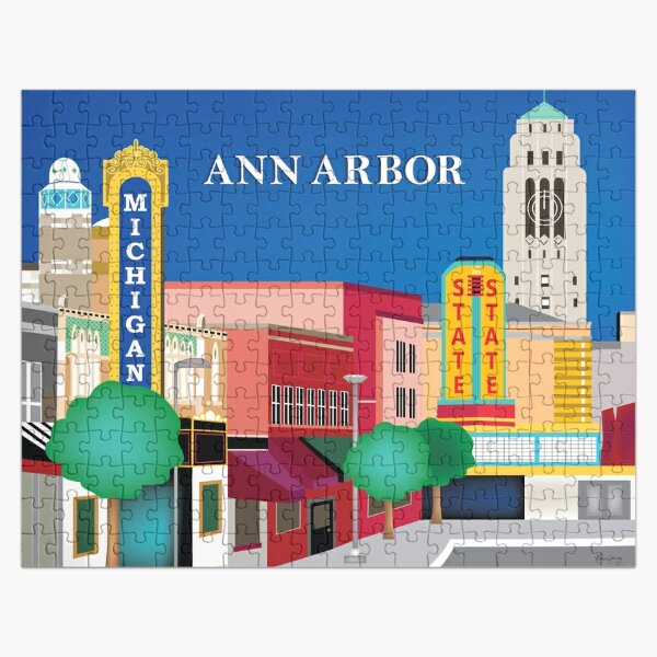 Ann Arbor, Michigan - Skyline Illustration by Loose Petals Jigsaw Puzzle