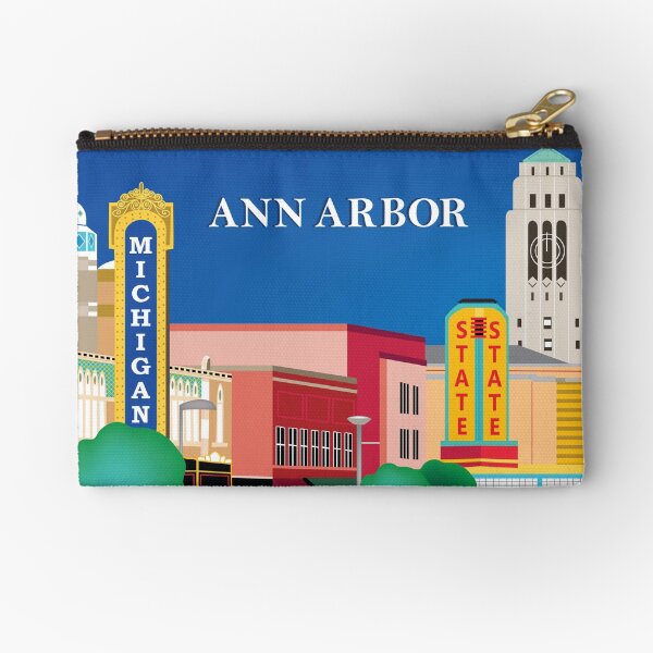 Ann Arbor, Michigan - Skyline Illustration by Loose Petals Zipper Pouch