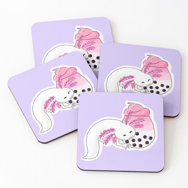 Item preview, cute axolotl and strawberry pearl tea designed and sold by Artbyacat.