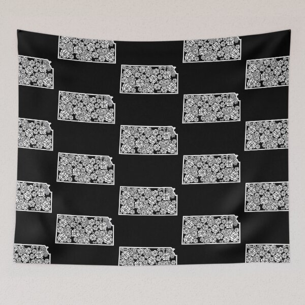 Item preview, White Roses Flower State of Kansas with black background designed and sold by Ella's  Doodles And Designs.