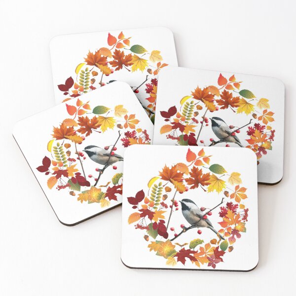 Item preview, 1st Day of Autumn Wreath Black Capped Chickadee Bird designed and sold by GL Digital Artwork .