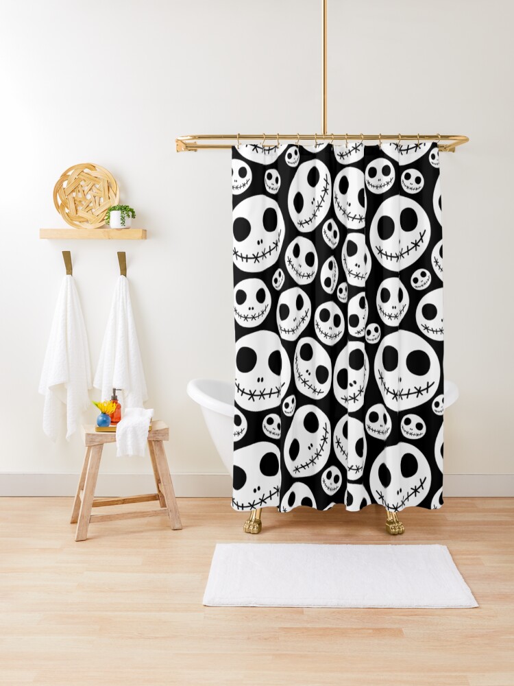 Thumbnail 1 of 5, Shower Curtain, Halloween Skeleton Jack Skellington Pattern Skelington designed and sold by Draculaura2009.
