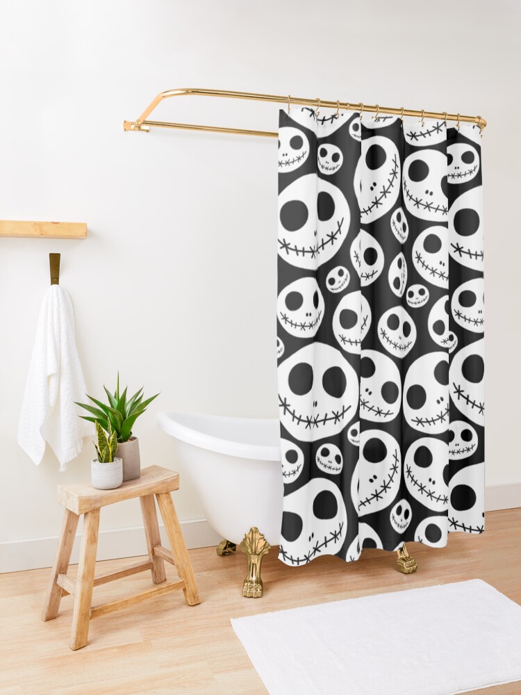 Thumbnail 3 of 5, Shower Curtain, Halloween Skeleton Jack Skellington Pattern Skelington designed and sold by Draculaura2009.