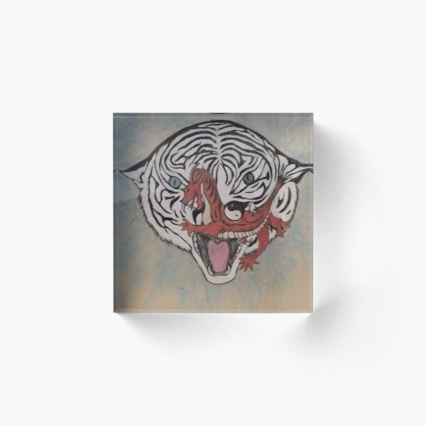 White Tiger with dragon Acrylic Block