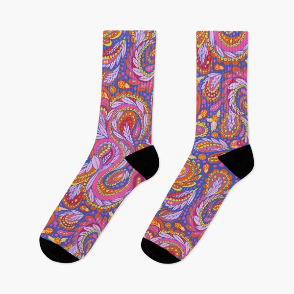 purple paisley dress socks Purple Square Knots on Black Merino Wool Over the Calf Dress Socks