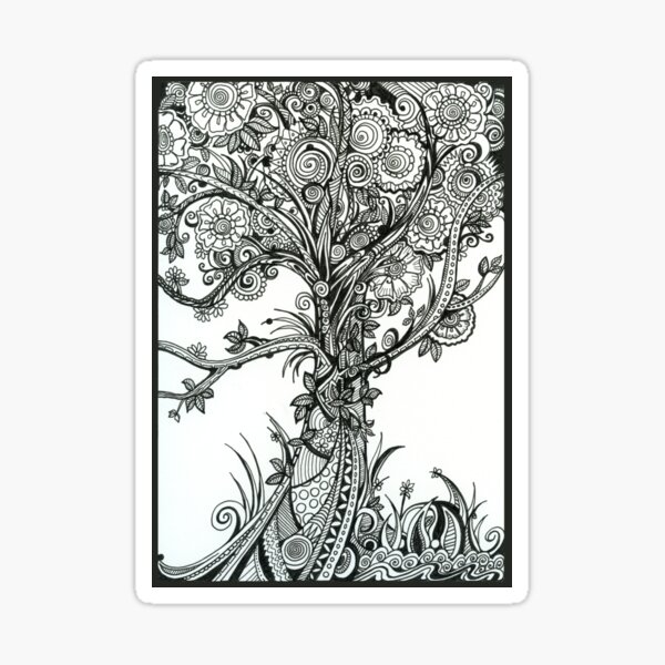 Elegance – Blooming Abstract Ink Tree Drawing Sticker