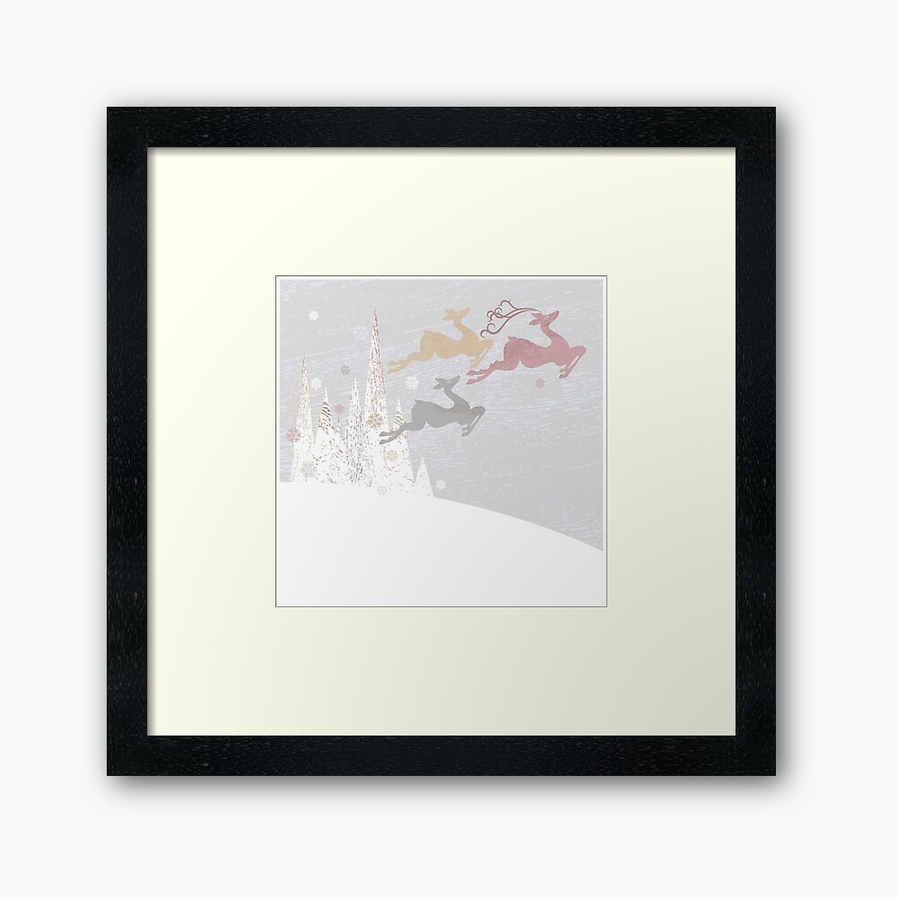 Flying Christmas Deer Framed Art Print
