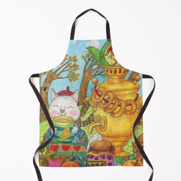 Item preview, White cat drinks tea from a samovar designed and sold by Yovin11.