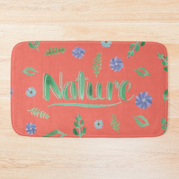 Item preview, Green Watercolor Brush Lettering - Nature with Leaves and Flowers on Living Coral designed and sold by Karen McFarland.