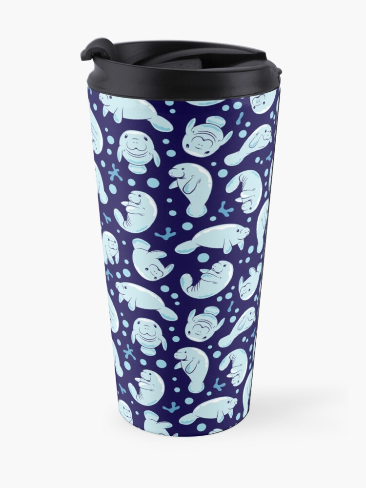 Alternate view of Cute Manatee Pattern - Blue Underwater Pattern Travel Mug