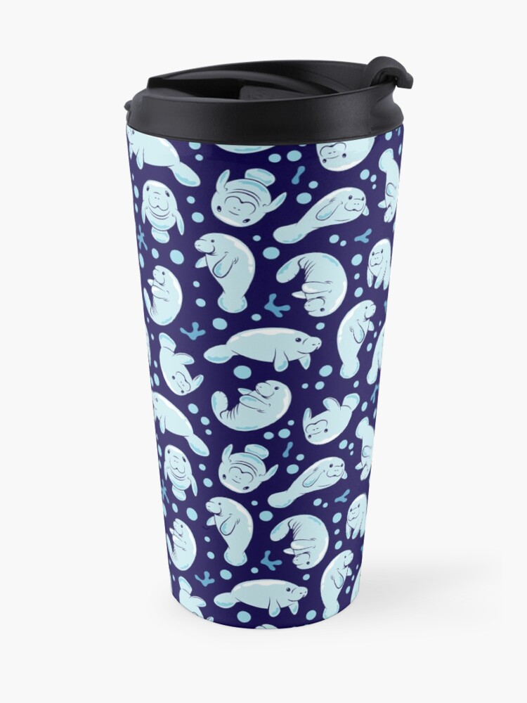 Alternate view of Cute Manatee Pattern - Blue Underwater Pattern Travel Mug