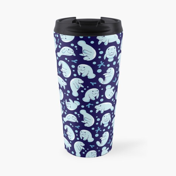 Cute Manatee Pattern - Blue Underwater Pattern Travel Mug