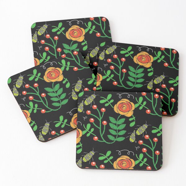 Item preview, Folklore Roses and bees floral bouquet pattern designed and sold by OneTimeEngineer.