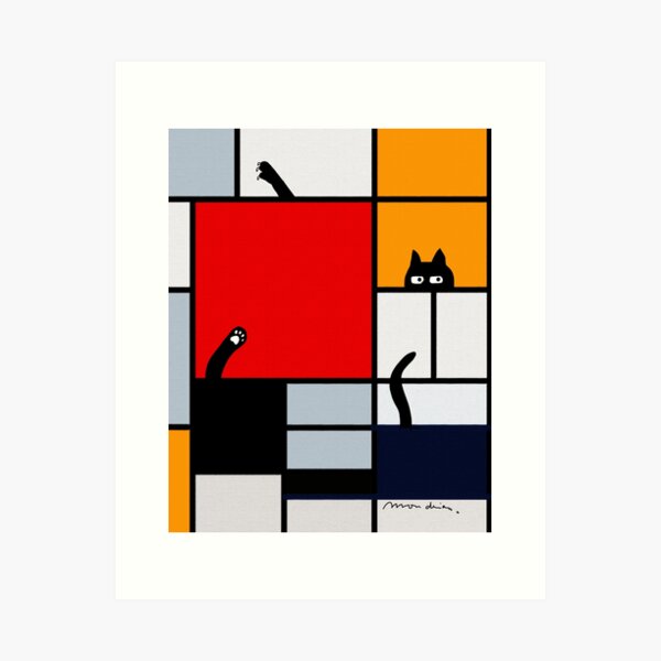 Item preview, pintura mondrian plus cat designed and sold by Mitra Farmand.