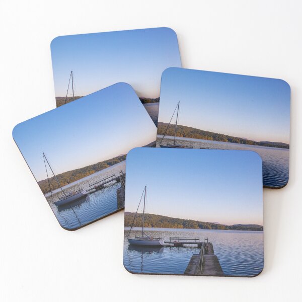 Item preview, Sunrise over Lake Windermere with boat and jetty and clear blue sky designed and sold by HTPOP.