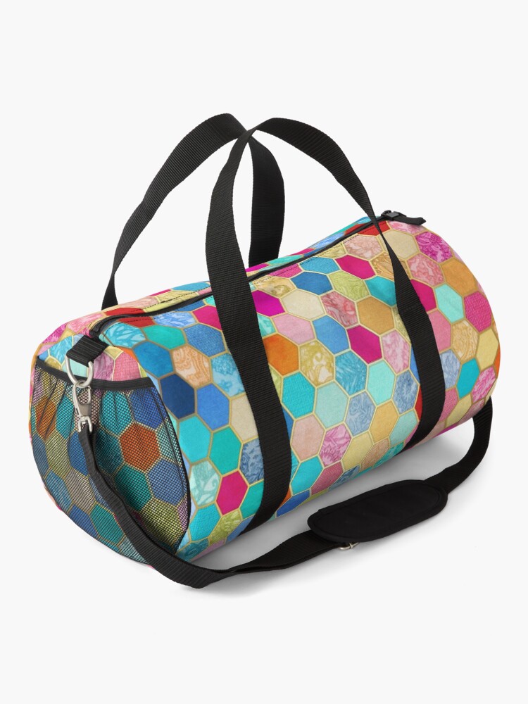 Alternate view of Patterned Honeycomb Patchwork in Jewel Colors Duffle Bag