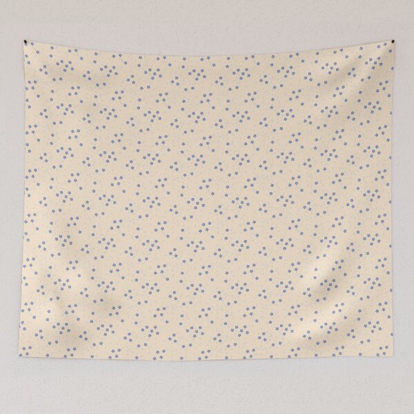 Item preview, Anna Little Flowers bluebell and cornflower blue on almond pattern designed and sold by HazelFisher.