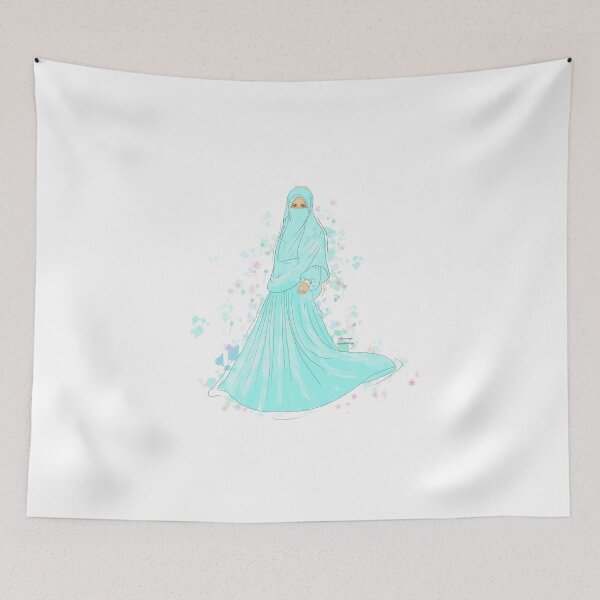 Item preview, Blue Muslim niqab beautiful girl painting sketch designed and sold by Imanitasong.