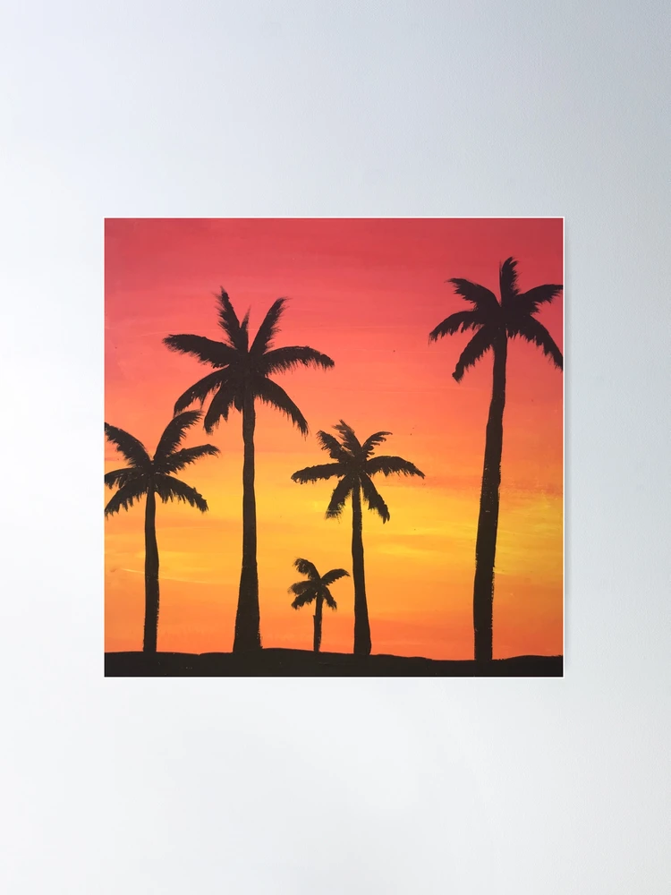 Sugar Palm Tree Silhouette - Landscape Canvas Art Print