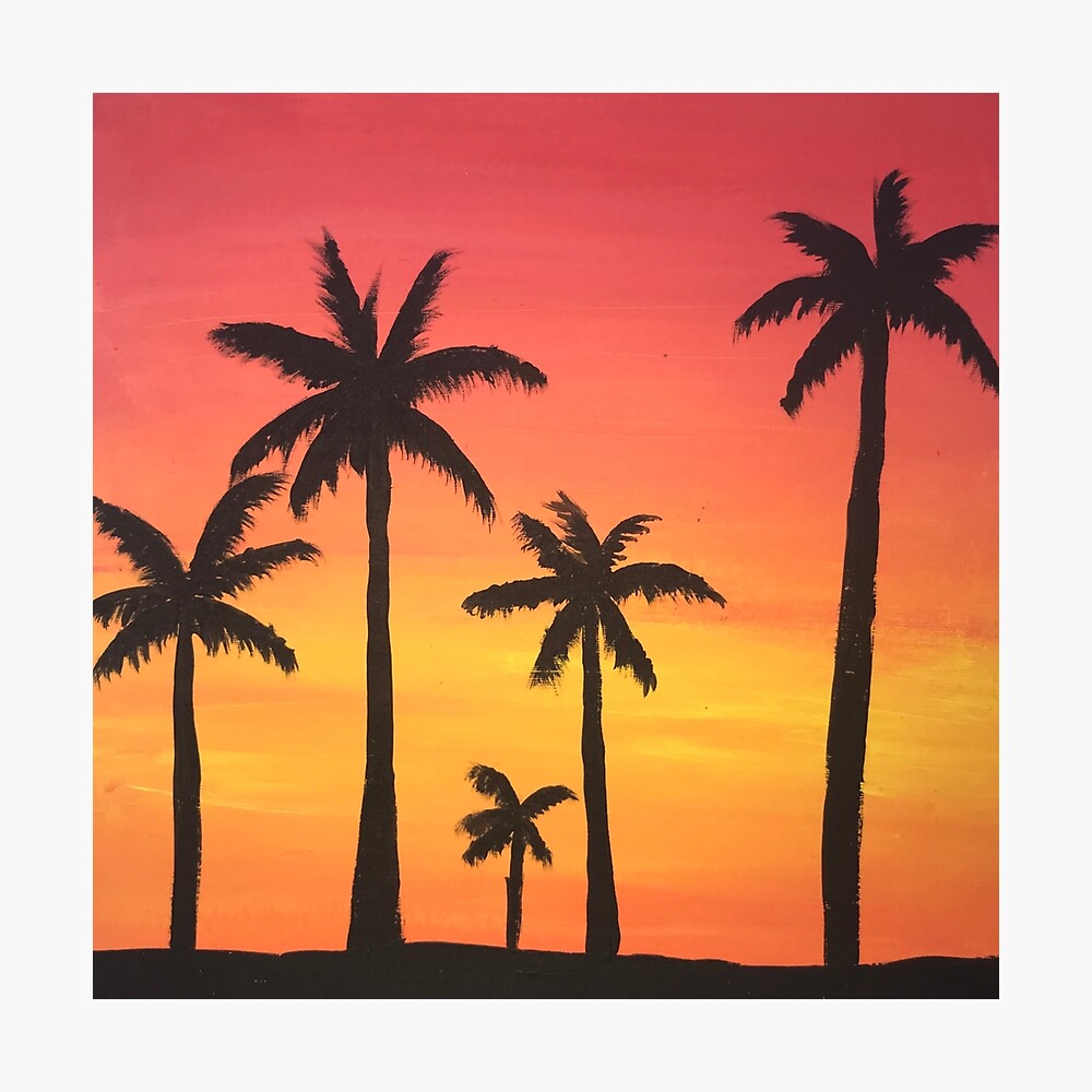 sunset with black palm trees painting