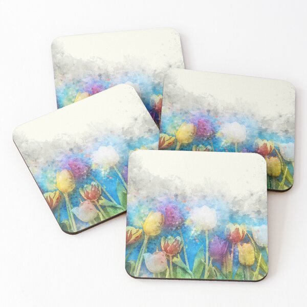 Item preview, Pretty Tulips watercolor paint- bestseller-  masks, mugs, pillows designed and sold by August-E.