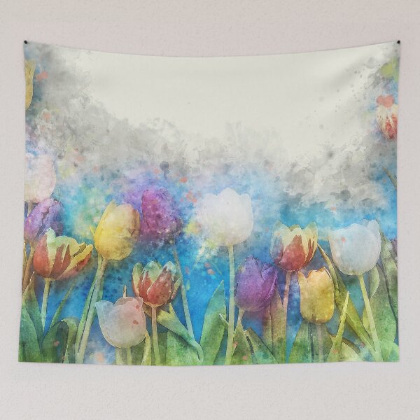 Item preview, Pretty Tulips watercolor paint- bestseller-  masks, mugs, pillows designed and sold by August-E.