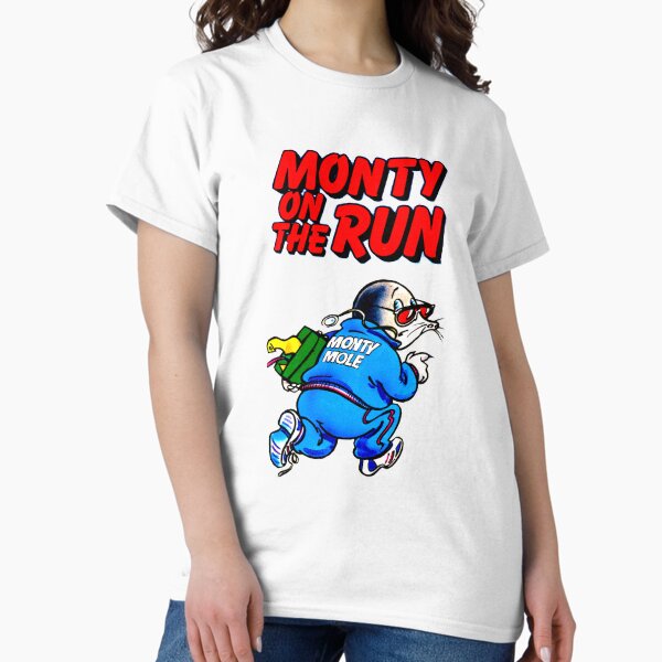 Vista previa del artículo con la obra «Monty en la carrera Diseño retro de 8 bits», diseñado y vendido por silkdegreestees.