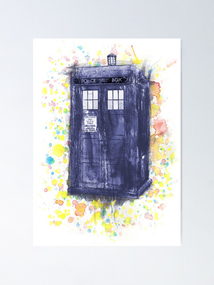 blue-box-in-wibbly-wobbly-watercolour-poster-by-purshue-redbubble