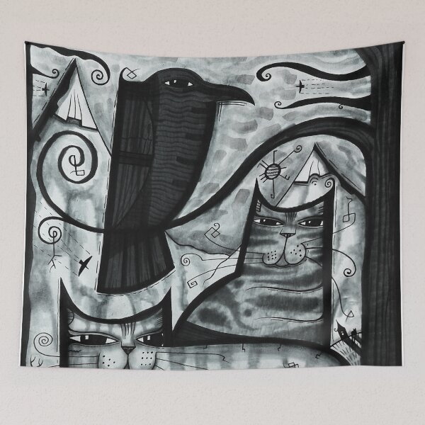Item preview, Dos gatos y corvid (dk_2020july25a) designed and sold by ArtistDavidKing.