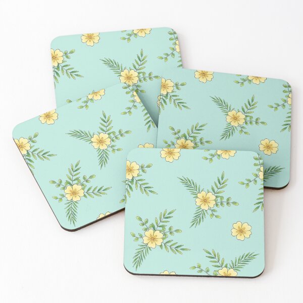 Item preview, Primroses on mint repeat pattern designed and sold by HazelFisher.