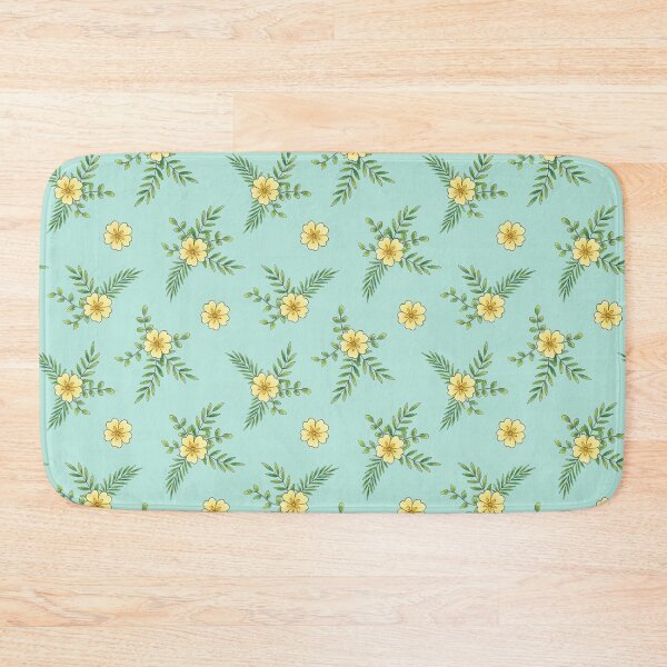 Item preview, Primroses on mint repeat pattern designed and sold by HazelFisher.