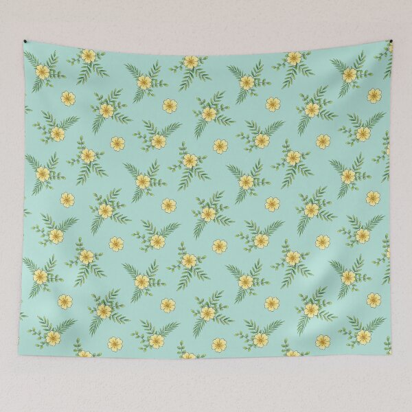Item preview, Primroses on mint repeat pattern designed and sold by HazelFisher.