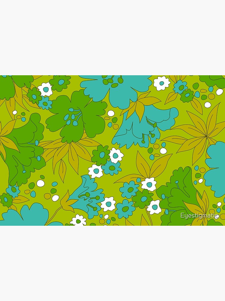 Green, Turquoise, and White Retro Flower Pattern by Eyestigmatic