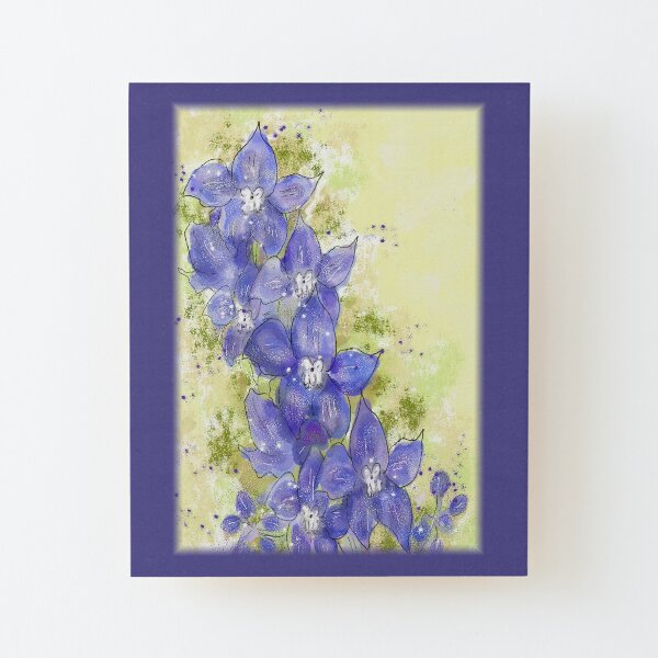 Whimsical Blue/Purple Delphinium Floral Painting Wood Mounted Print