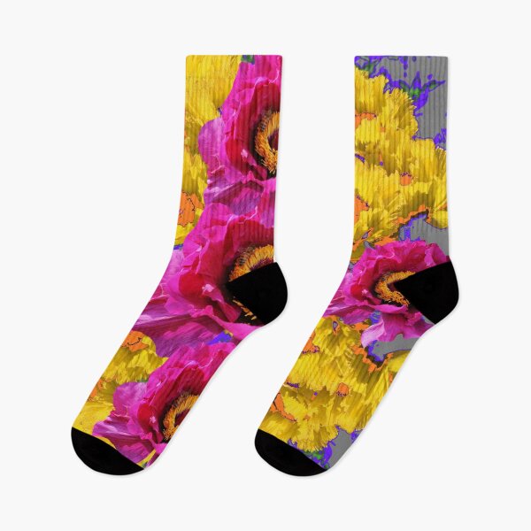 Item preview, FUCHSIA & YELLOW POPPY GARDEN GREY ART designed and sold by sharlesart.