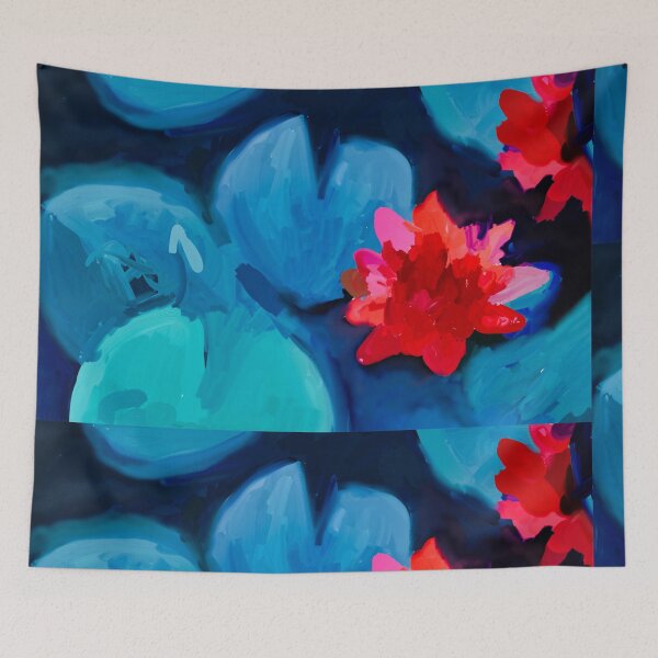 Item preview, red lotus water lily blooming on water painting  designed and sold by KARTICK DUTTA.