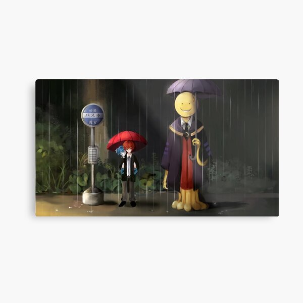 Assassination classroom Koro Sensei Nagisa Itona Bus stop raining Metal Print