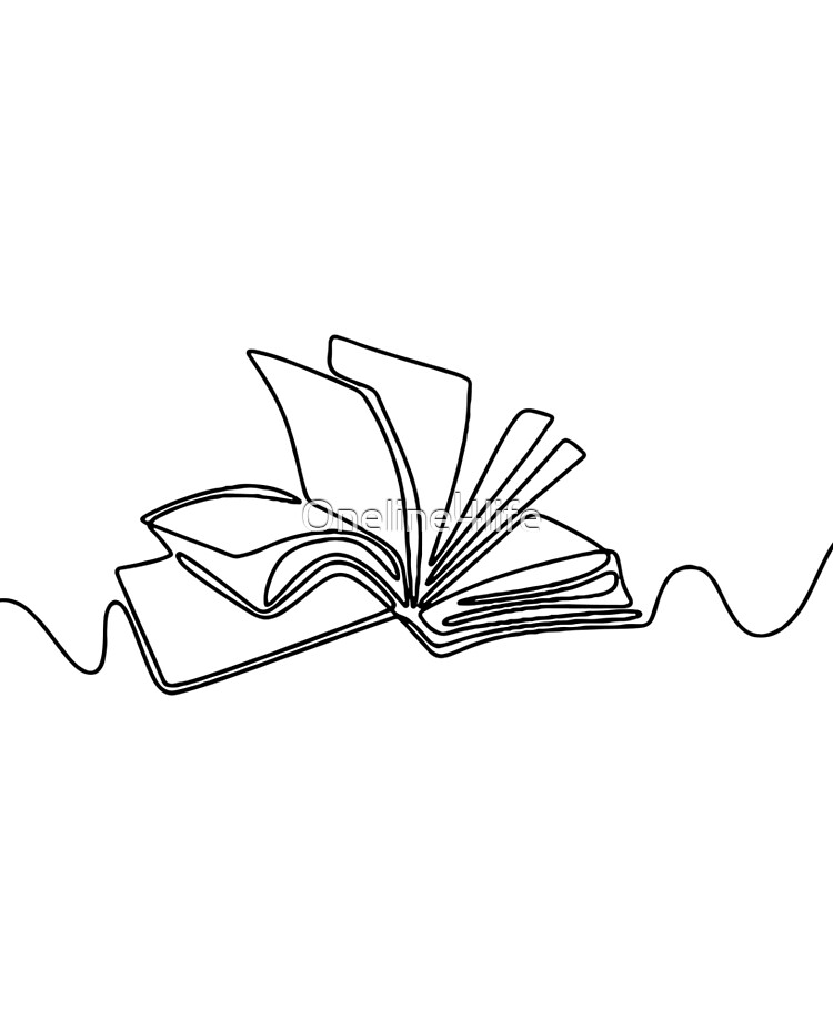 Minimalist Book Line Art, Reading Outline Drawing, Reader Simple