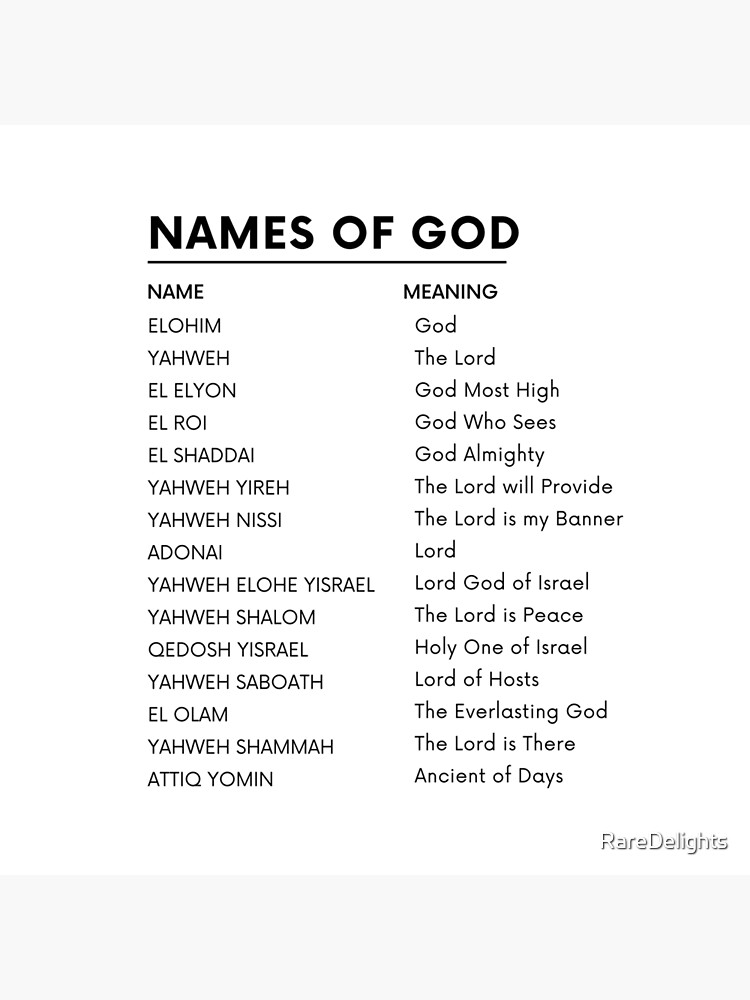 "Names of God List" Art Board Print for Sale by RareDelights Redbubble