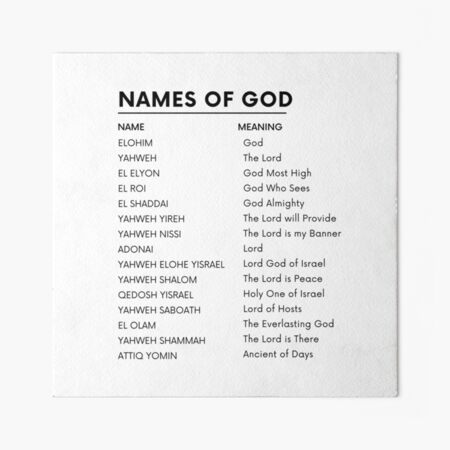 Names of God List Art Board Print for Sale by RareDelights