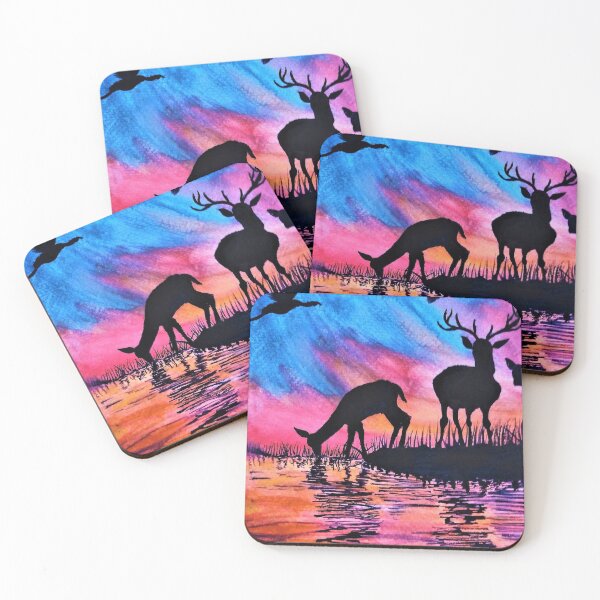 Item preview, deer and lake - nature illustration designed and sold by Blissful Brushes.