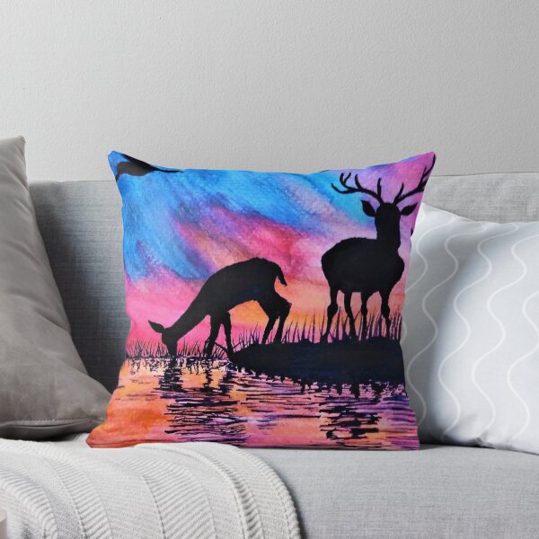 Item preview, deer and lake - nature illustration designed and sold by Blissful Brushes.