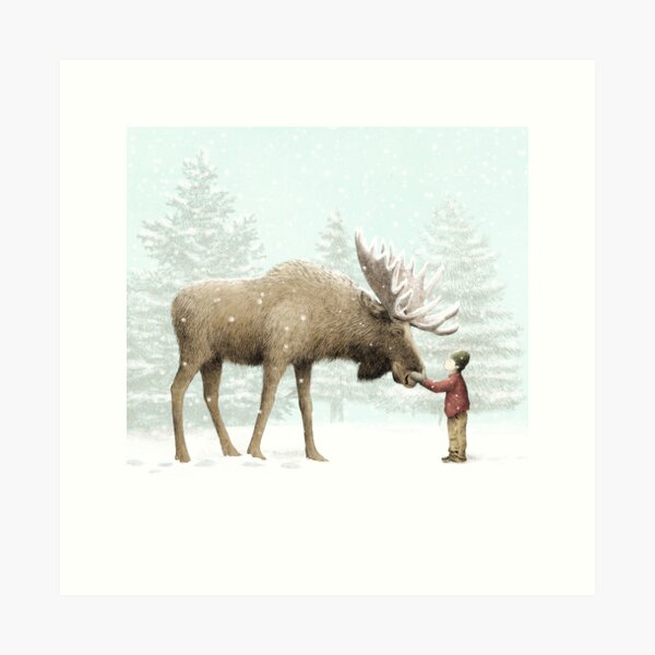 Boy and Moose Art Print