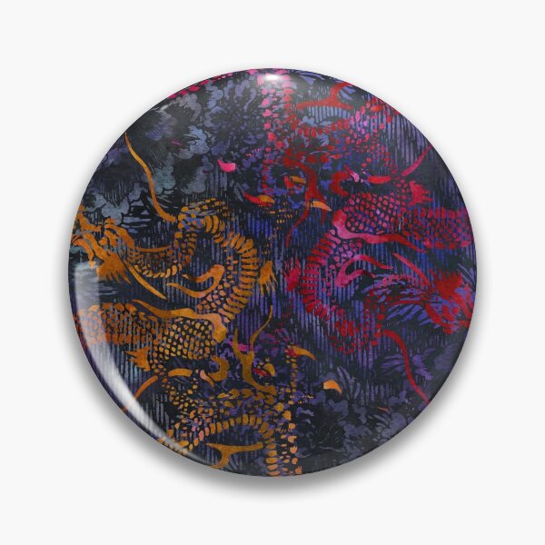 Item preview, Peony Dragons Chinoiserie Chic Antique Stencil Art - Midnight Purple designed and sold by AndreaHelmArt.