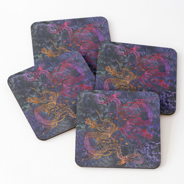 Item preview, Peony Dragons Chinoiserie Chic Antique Stencil Art - Midnight Purple designed and sold by AndreaHelmArt.