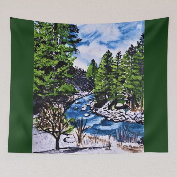 Item preview, Pine trees and mountains - blissful nature designed and sold by Blissful Brushes.