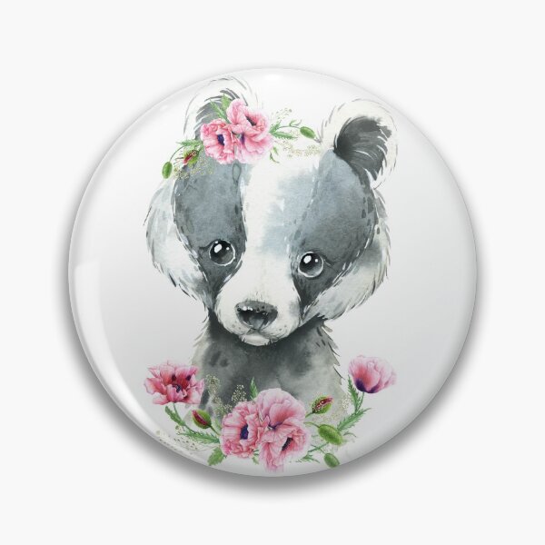 Item preview, Woodland Badger with Pink Floral Poppies designed and sold by Paulele.