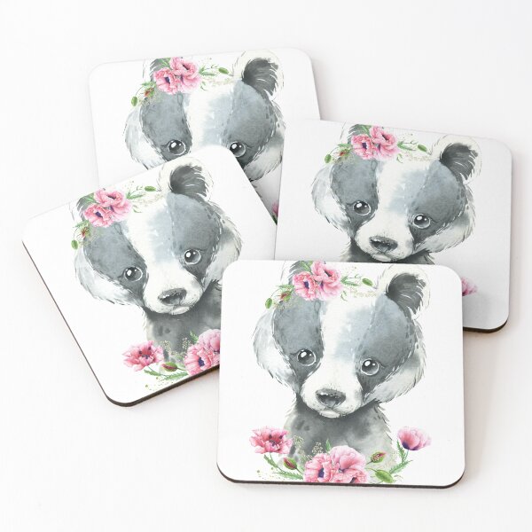 Item preview, Woodland Badger with Pink Floral Poppies designed and sold by Paulele.