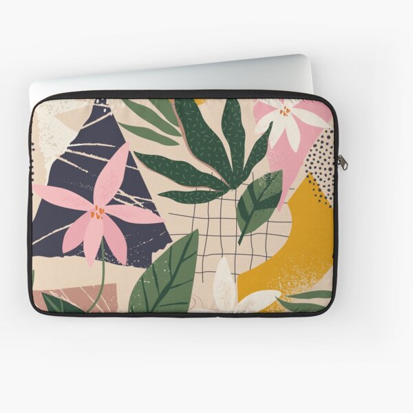 Collage contemporary floral orchids and abstract shapes . Laptop Sleeve